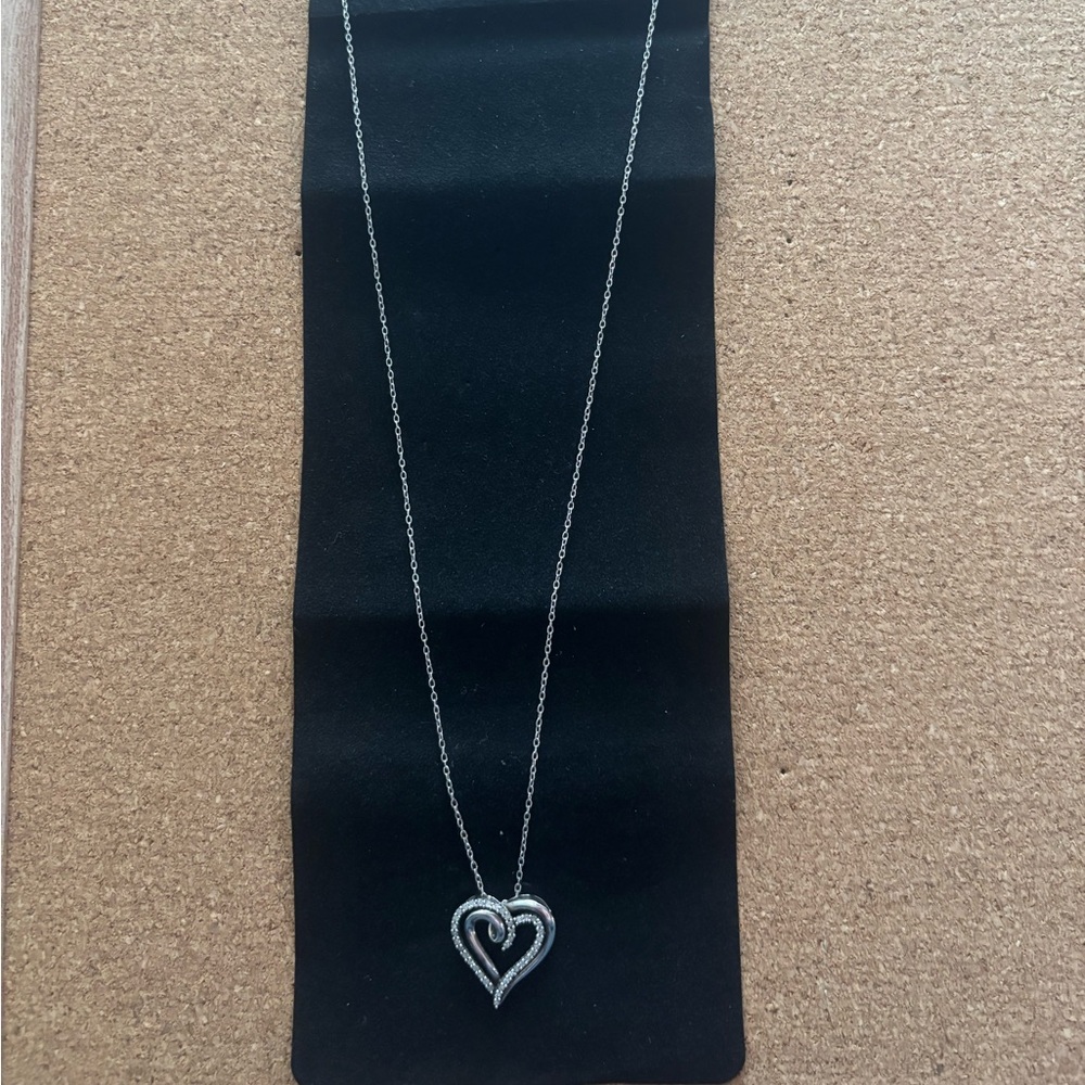 Elegant Sterling Silver Heart Pendant Necklace with Diamond Details